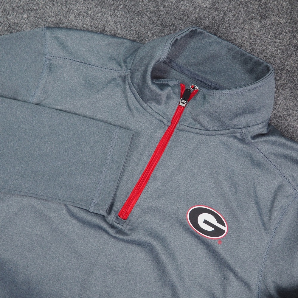 Georgia Bulldogs Pullover Mens Med Champion Gray Solid Quarter Zip NCAA Gorpcore